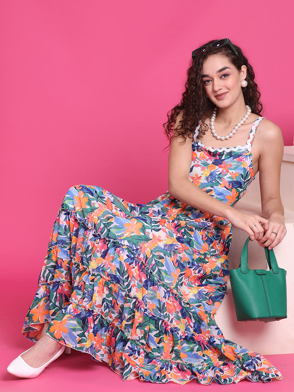 Women A-line Multicolor Midi/Calf Length Dress