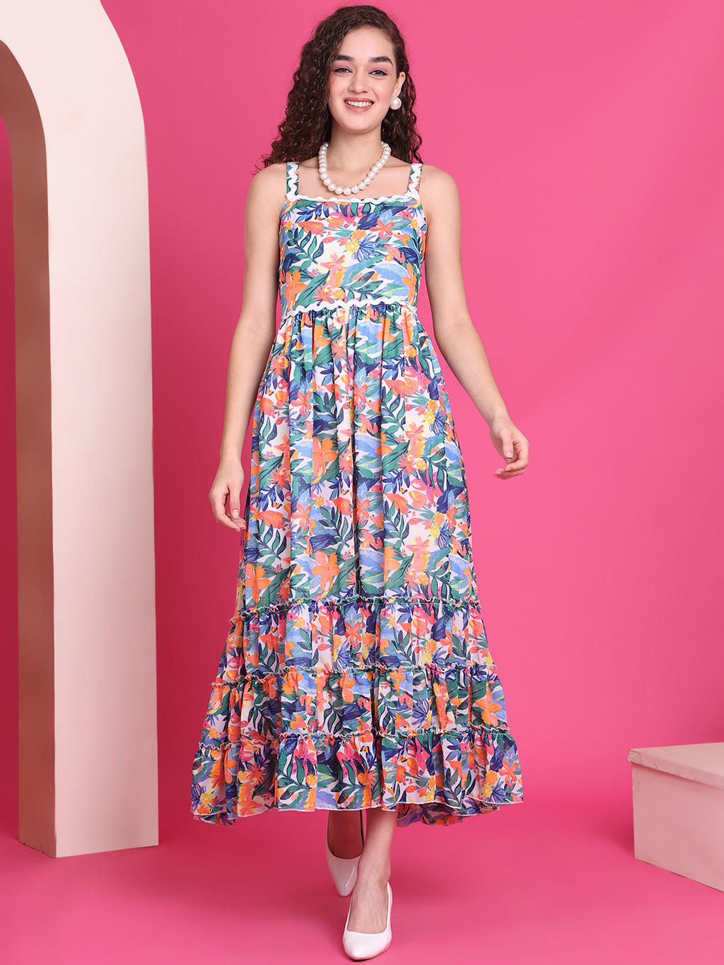Women A-line Multicolor Midi/Calf Length Dress