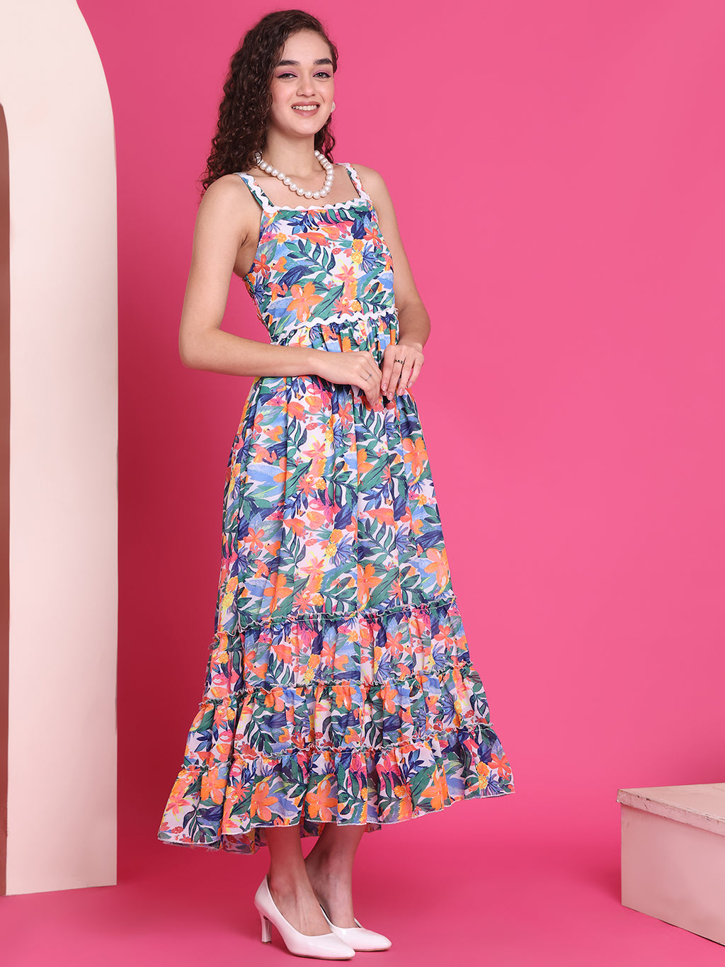 Women A-line Multicolor Midi/Calf Length Dress