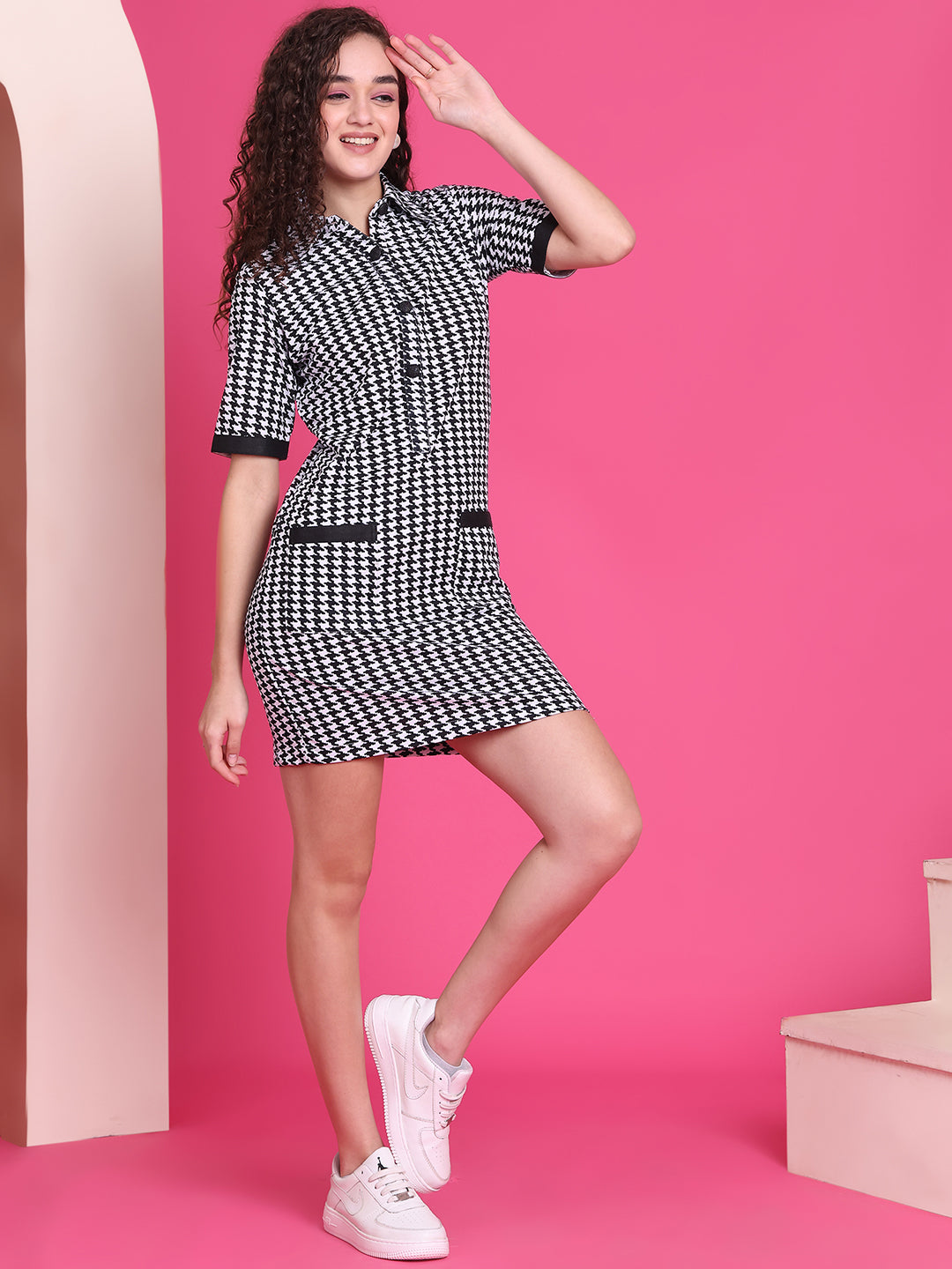 Women A-line Black Above Knee/Mid Thigh Length Dress