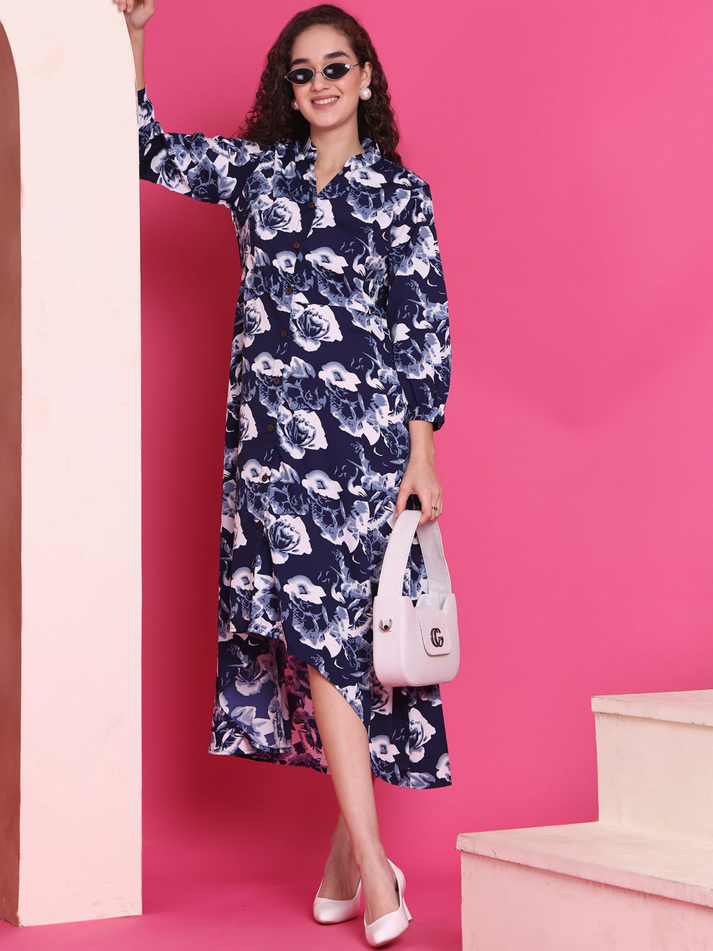 Women A-line Blue Midi/Calf Length Dress