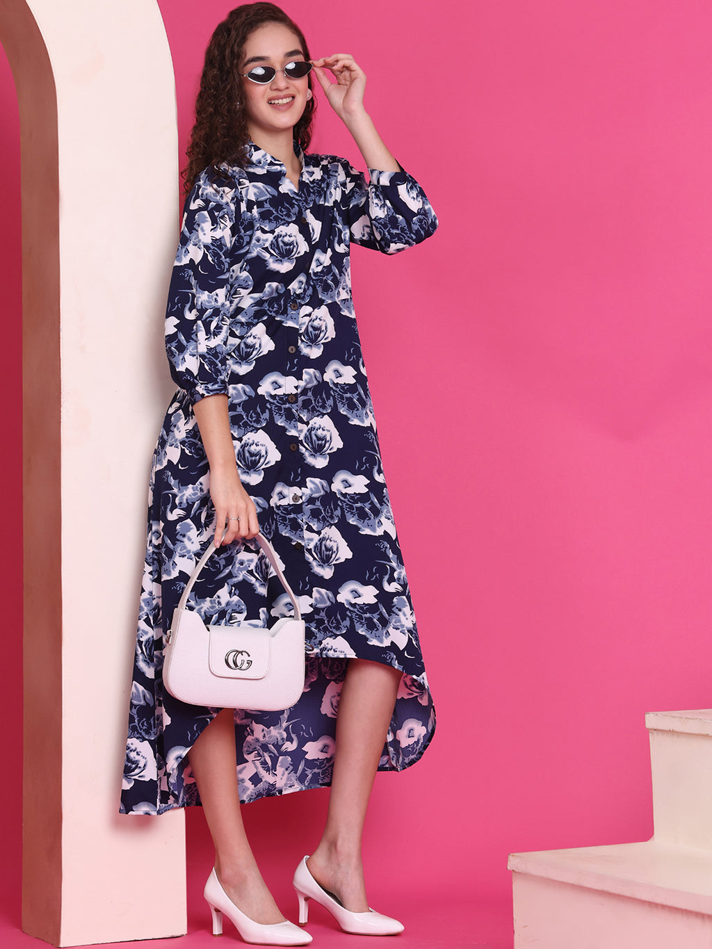 Women A-line Blue Midi/Calf Length Dress