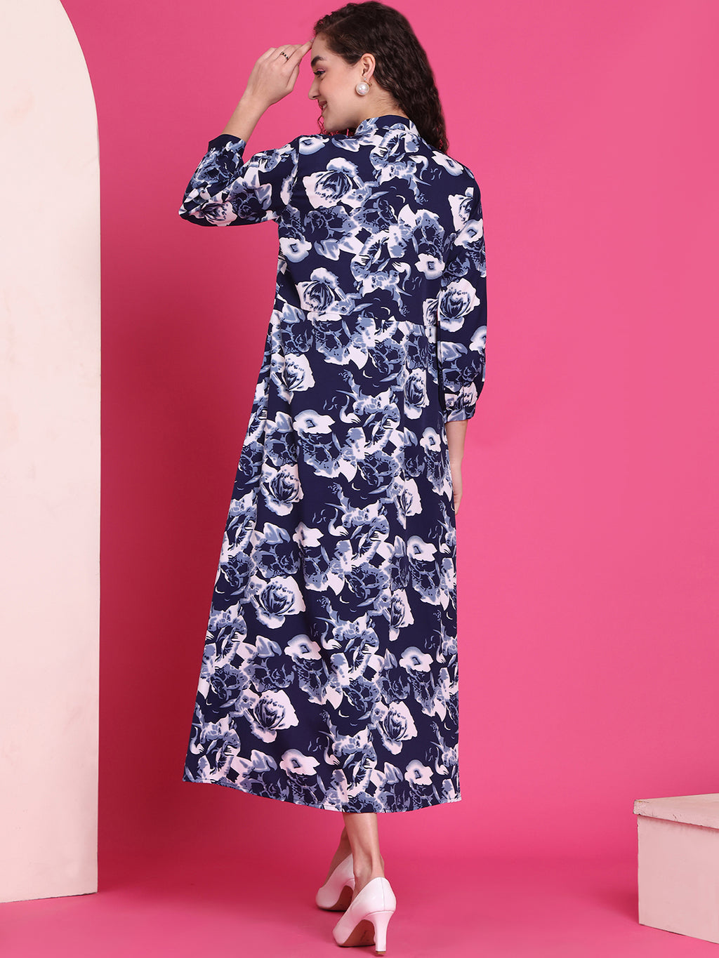 Women A-line Blue Midi/Calf Length Dress