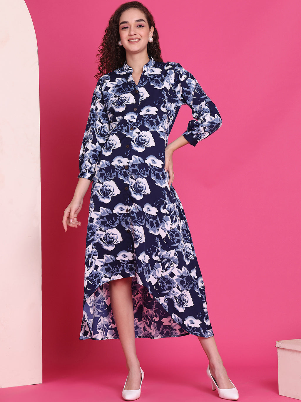 Women A-line Blue Midi/Calf Length Dress