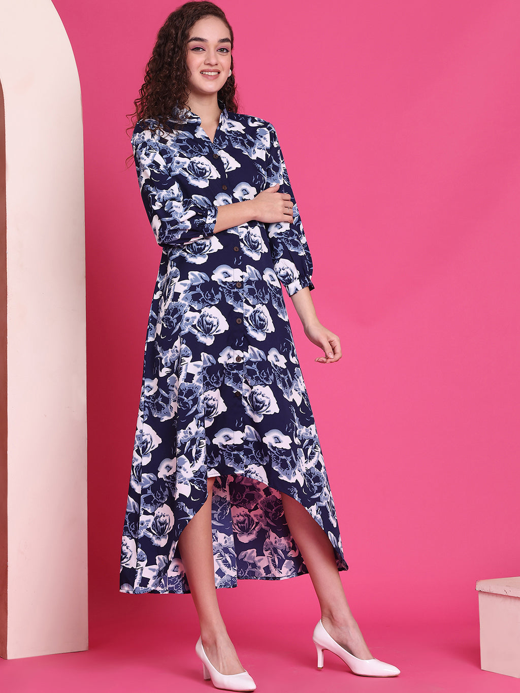 Women A-line Blue Midi/Calf Length Dress