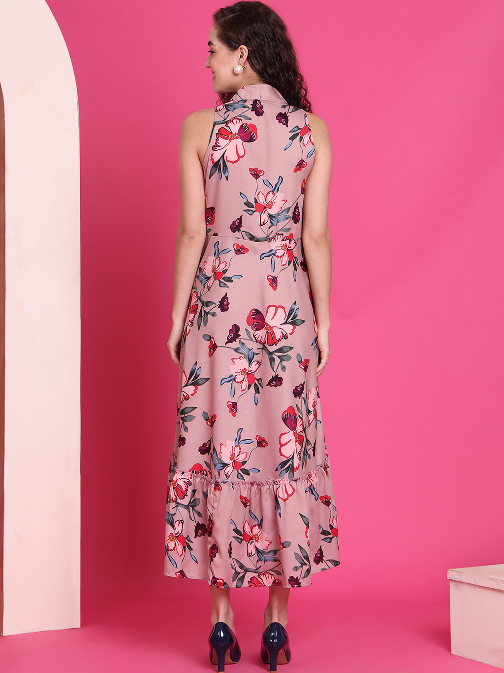 Women A-line Pink Midi/Calf Length Dress
