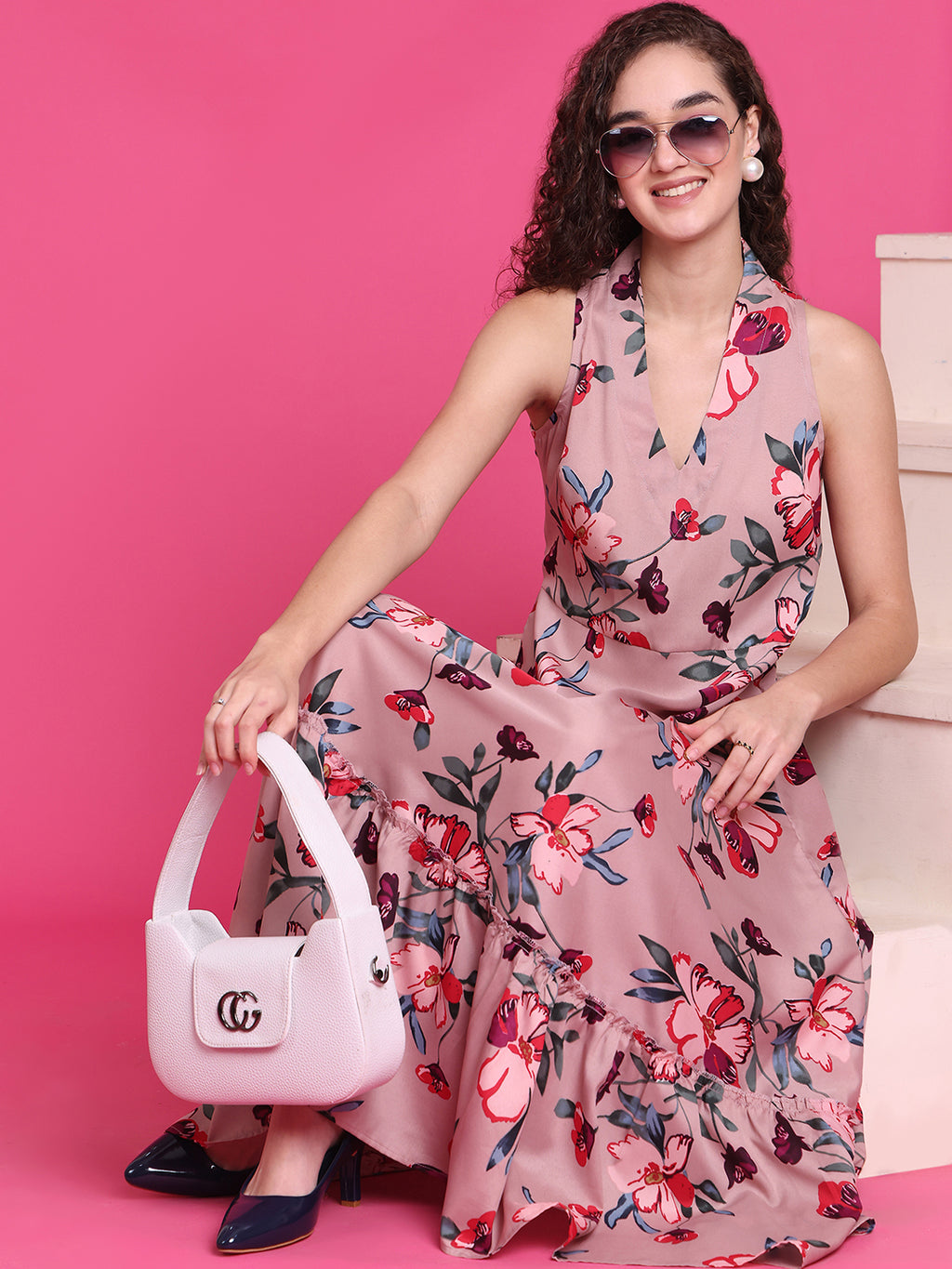 Women A-line Pink Midi/Calf Length Dress