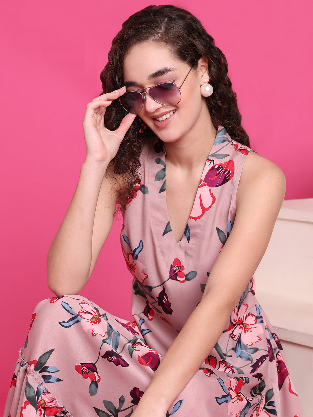 Women A-line Pink Midi/Calf Length Dress