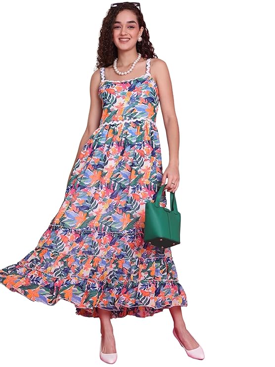 Women A-line Multicolor Midi/Calf Length Dress