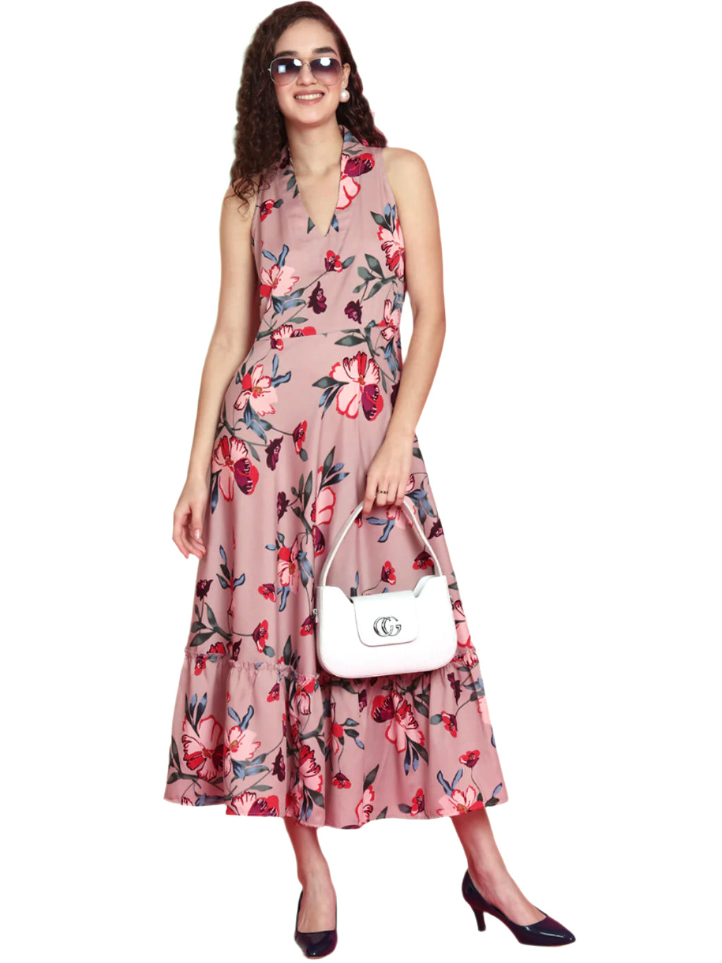 Women A-line Pink Midi/Calf Length Dress