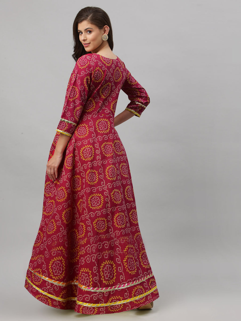 Women Bandhani Pure Cotton Anarkali Kurta  (Red)