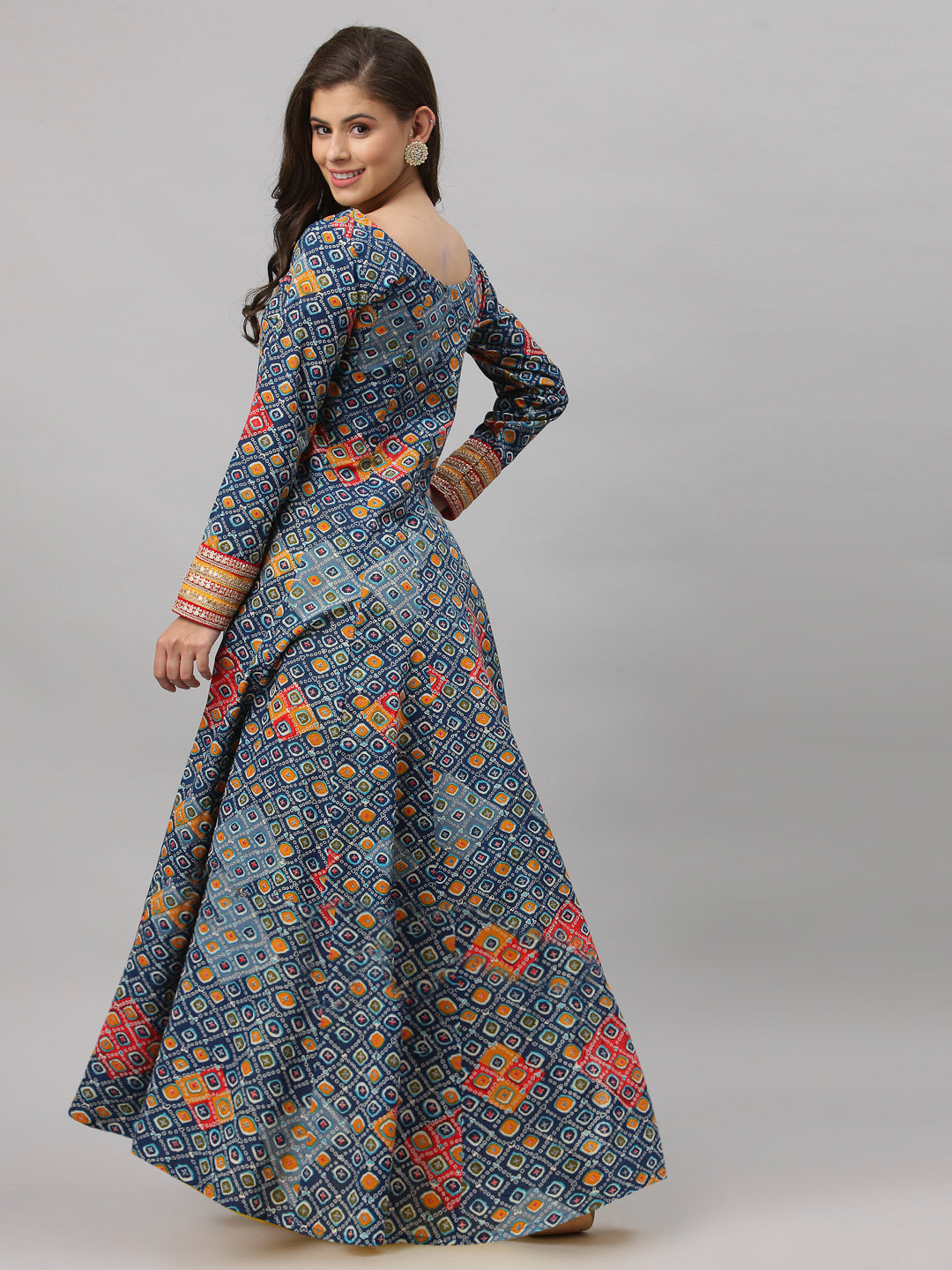 Women Geometric Print Pure Cotton Anarkali Kurta  (Blue)