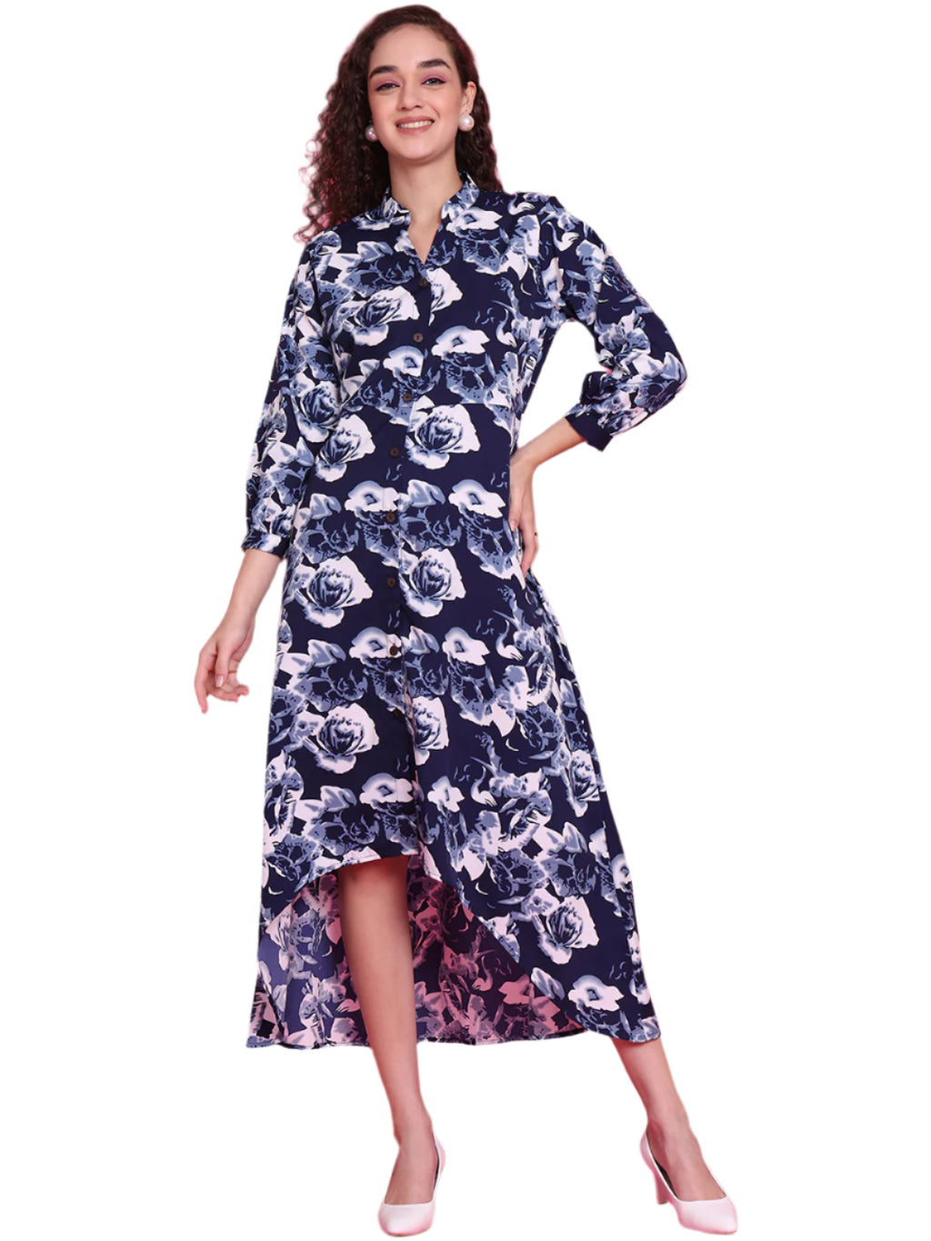 Women A-line Blue Midi/Calf Length Dress