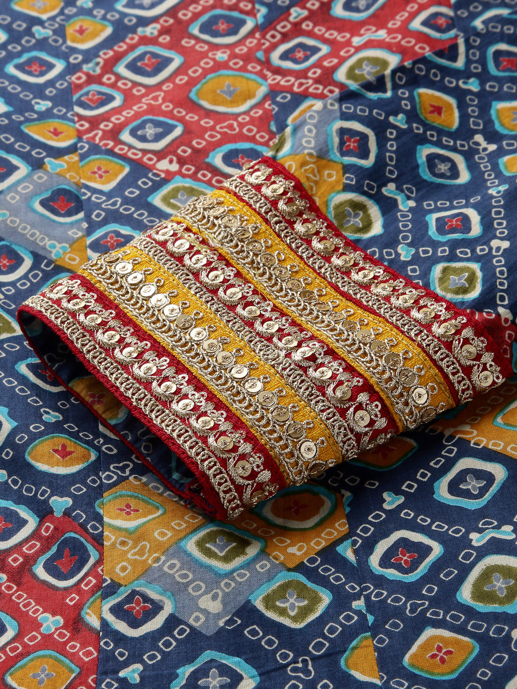 Women Geometric Print Pure Cotton Anarkali Kurta  (Blue)