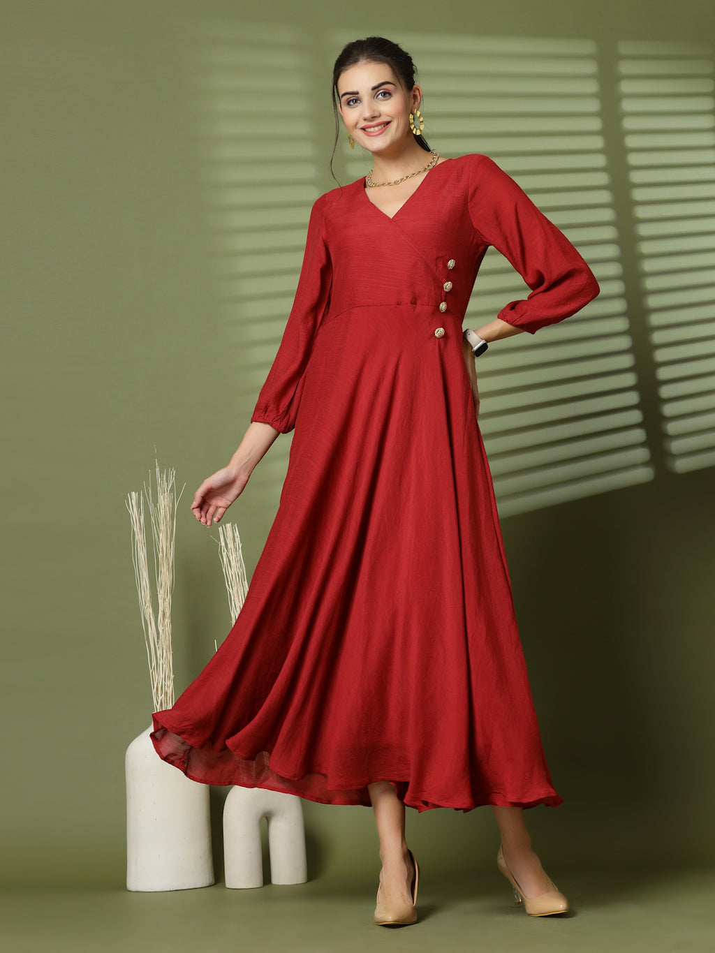 Women Solid Pure Cotton Anarkali Kurta  (Maroon)