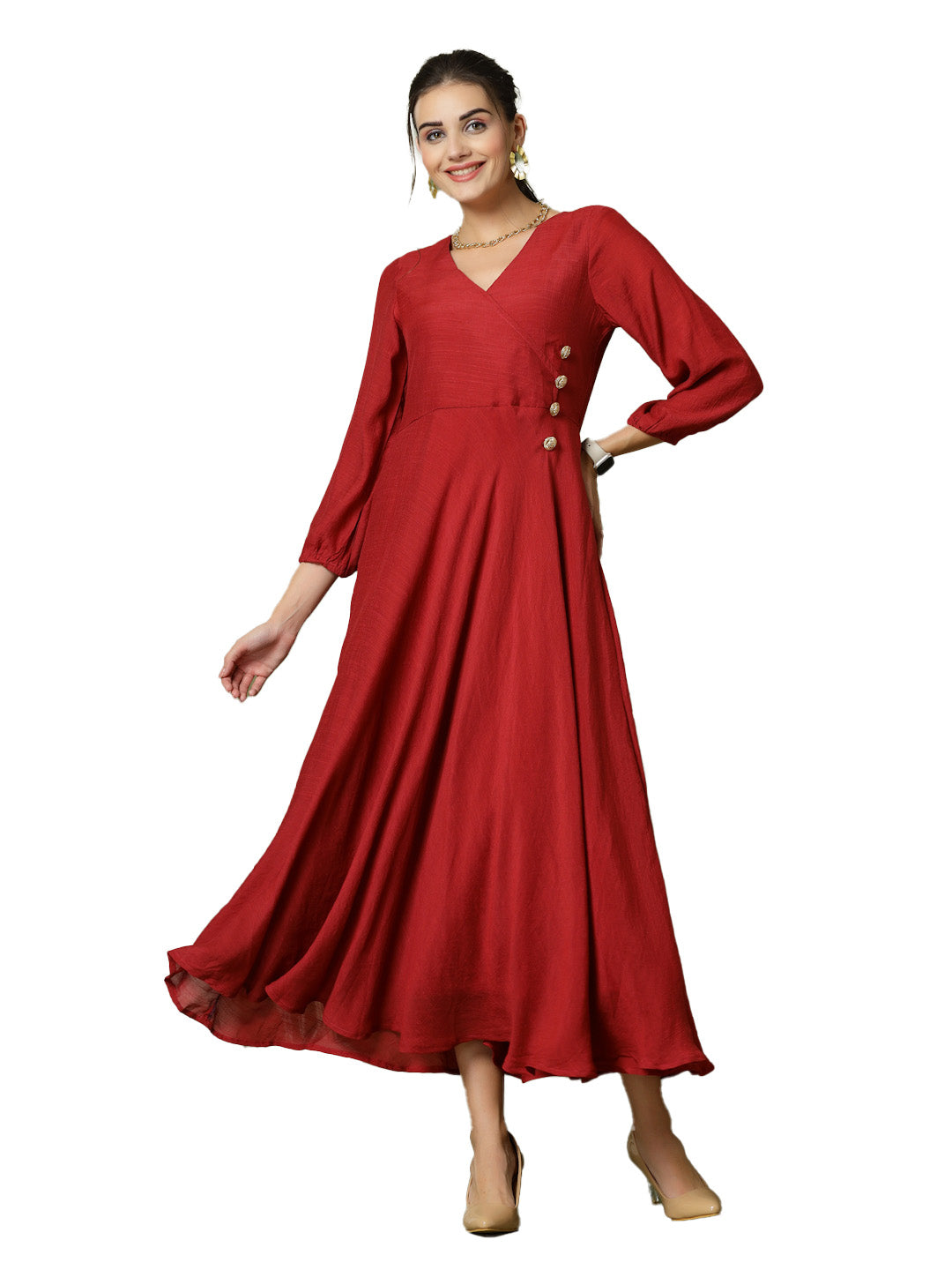 Women Solid Pure Cotton Anarkali Kurta  (Maroon)