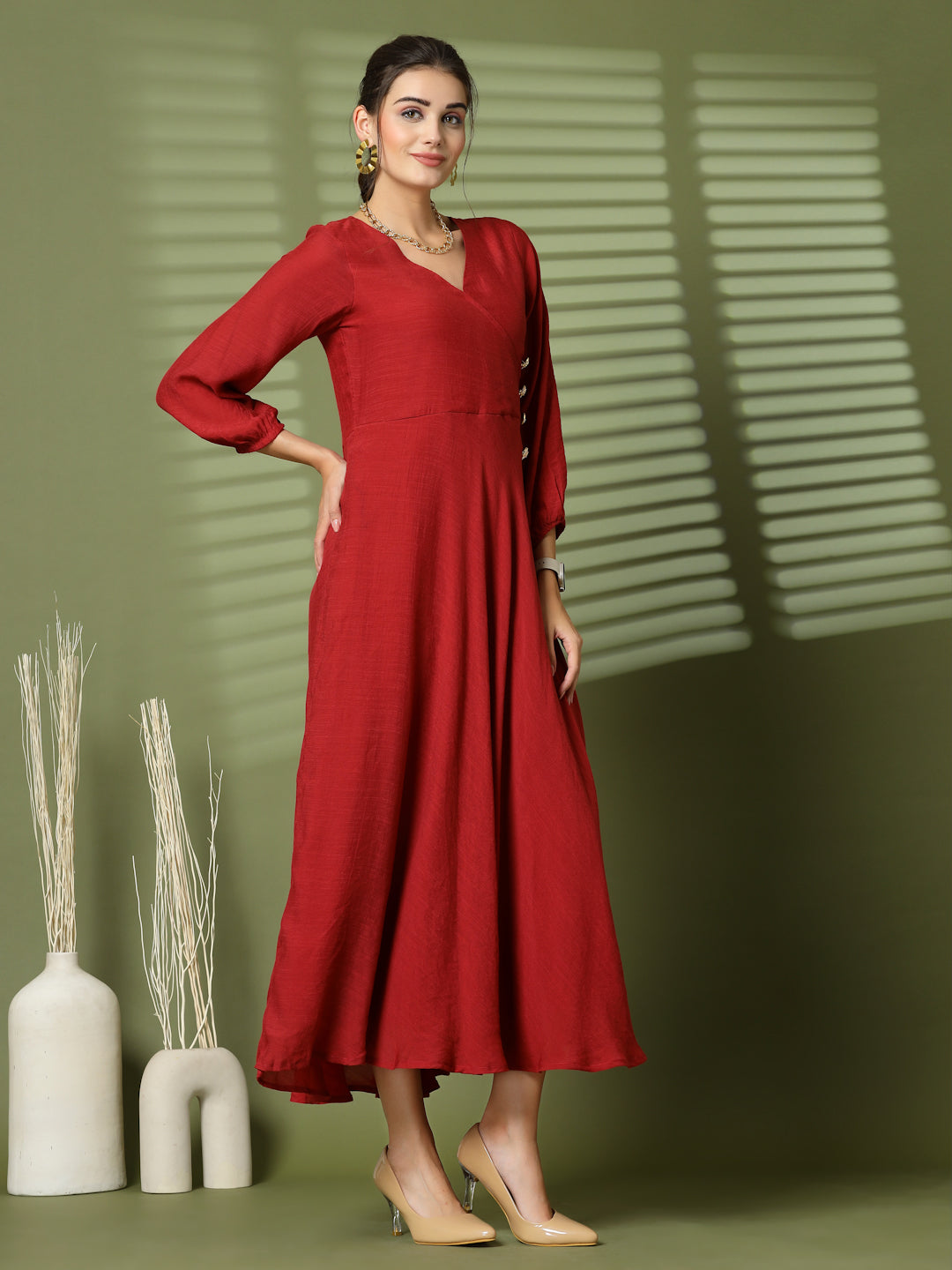 Women Solid Pure Cotton Anarkali Kurta  (Maroon)