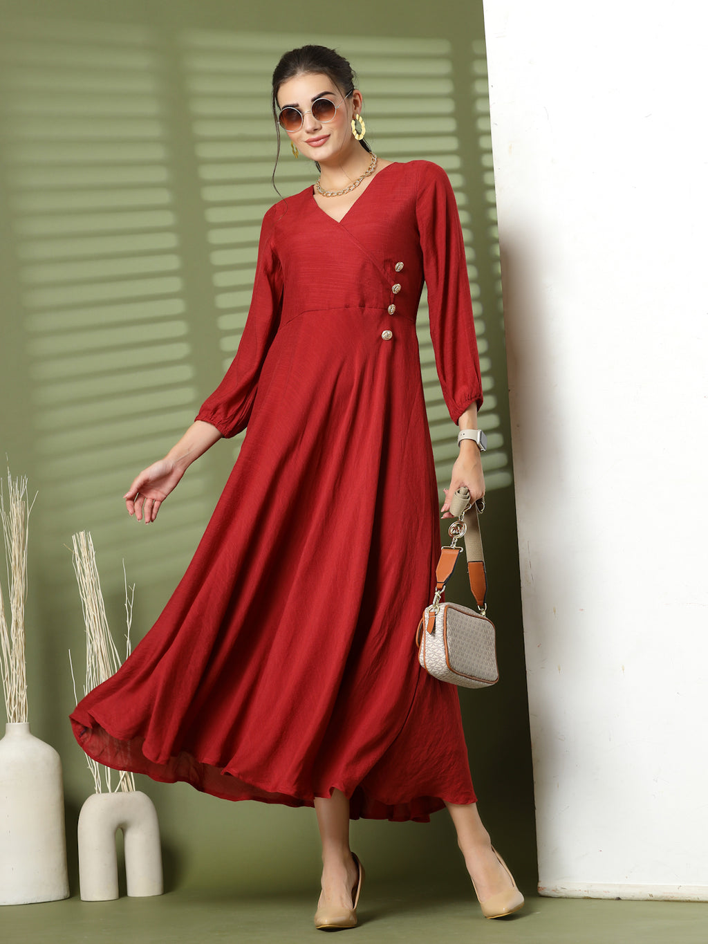 Women Solid Pure Cotton Anarkali Kurta  (Maroon)