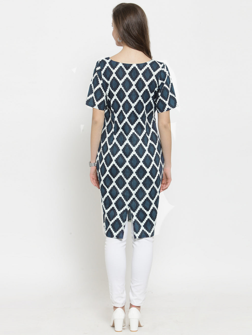 Women Geometric Print Pure Cotton Straight Kurta  (Blue)