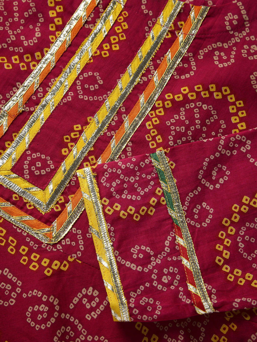 Women Bandhani Pure Cotton Anarkali Kurta  (Red)