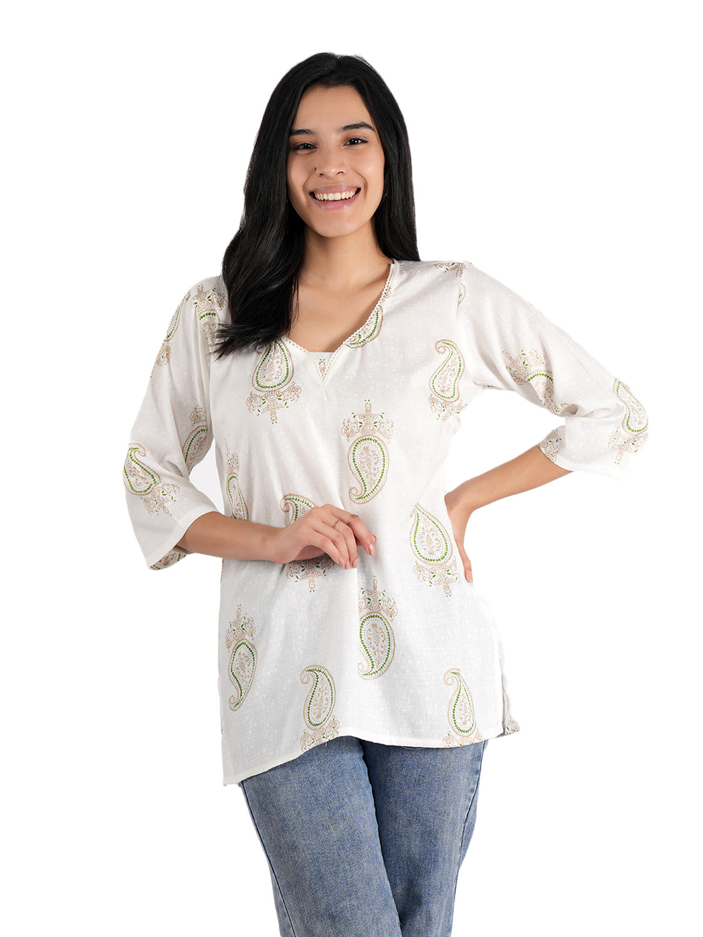 Women Floral Print Cotton Blend Straight Kurta  (White)